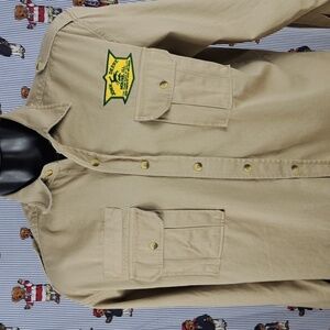 John Deere patched Khaki long-sleeved button-up LG casual work chore shirt